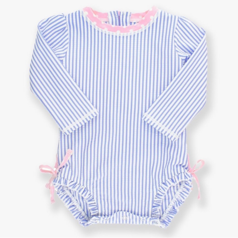 Rufflebutts Seersucker Long Sleeve One Piece Rash Guard, 3 - 6 months
